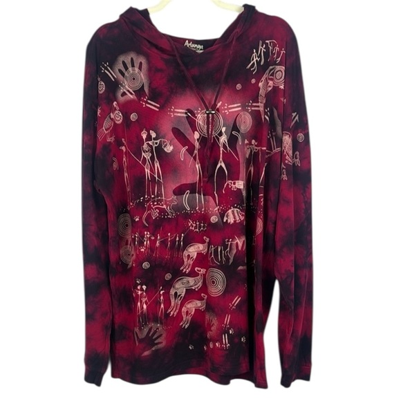 Arlunga Design Artistic Dye Red & Purple Long Sleeve Hoodie Size XL - Picture 1 of 12